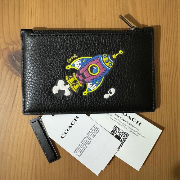 NWT Coach Cosmic Zip Card Case With Rocket Print - Picture 2 of 9
